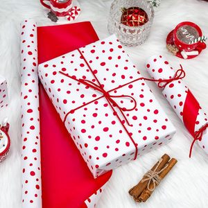 Red Polka Dot Tissue <b>Paper</b> <b>Roll</b> 17 In X 16.4 Ft Single Side Coated Waterproof Gift <b>Wrap</b> for Crafting and Packaging - Product Image 2