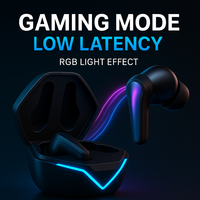 Écouteurs sans fil RGB pour jeux vidéo, écouteurs TWS à faible latence 5.3 avec basses HiFi et étui de charge