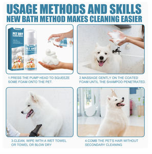 Mousse nettoyante sèche douce sans rinçage pour animaux de compagnie, parfum naturel, pour chiot, chaton, utilisation à domicile ou en extérieur, nettoyage du pelage - Product Image 4