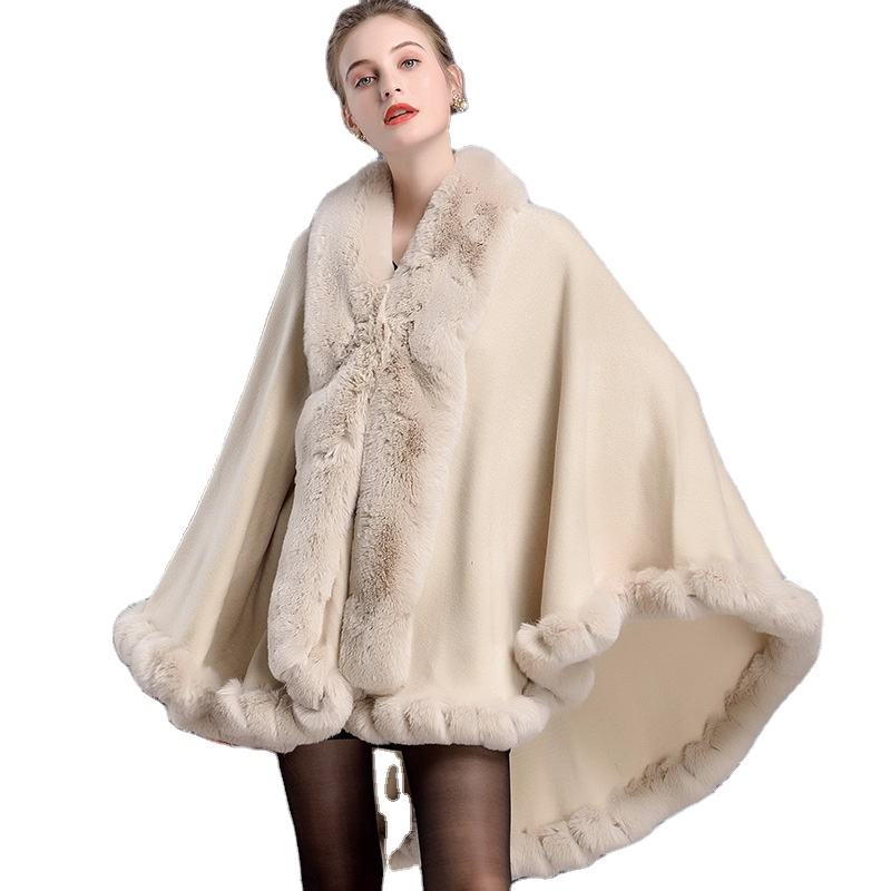 Thời Trang Mới Phong Cách Bắt Chước Chồn Áo Len Phụ Nữ Với Rabbit Fur Cổ Áo Và Còng Cashmere Len Áo Choàng Áo Len