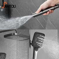 Ensemble de douche à touches piano gris avec affichage numérique, système de robinetterie de salle de bain, ensemble de douche pour baignoire, eau chaude et froide, 4 fonctions