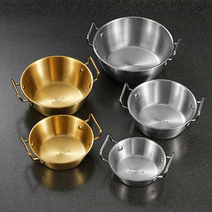 Assiette à snacks <span class=keywords><strong>mini</strong></span> dorée créative coréenne en acier inoxydable 304, <span class=keywords><strong>panier</strong></span> à frites, assiette à dessert avec doubles poignées - Product Image 1