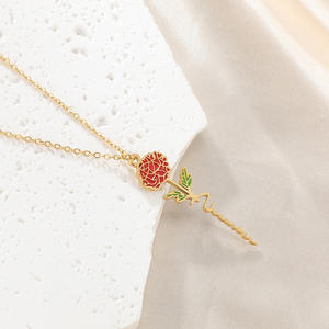 Collier en acier inoxydable plaqué or 18 ct émail époxy 12 mois <span class=keywords><strong>de</strong></span> <span class=keywords><strong>naissance</strong></span> Collier pendentif fleur <span class=keywords><strong>de</strong></span> rose Bijoux pour femmes - Product Image 6