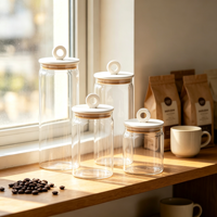 Pot en verre borosilicate de haute qualité avec couvercle à poignée en bois pour le stockage des aliments secs en cuisine, disponible en 2050 ml, 1550 ml, 1150 ml et 850 ml