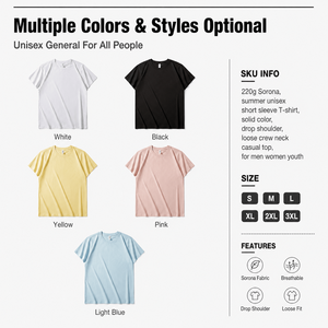 Camiseta Casual de Verano Sorona 220G al por Mayor, Unisex, Color Sólido, Hombros Caídos, Corte Holgado, Secado Rápido, Transpirable, para Uso Diario, Proveedor - Product Image 4