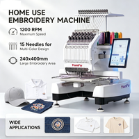Machine à broder informatisée à tête unique 15 aiguilles, 1200 tr/min, haute vitesse, pour usage commercial et domestique, broderie de casquettes, t-shirts et broderie plate