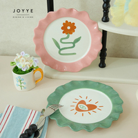 JOYYE Vaisselle en céramique Girly Vibe personnalisée, ensemble d'assiettes peintes à la main avec des fleurs tropicales, assiette à dîner en grès de 8.5 pouces