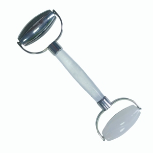 Rouleau facial double tête en acier inoxydable 304 avec manche en résine transparente et logo personnalisé, en jade blanc naturel, vente en gros - Product Image 2