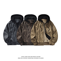 Veste en cuir PU à double doublure avec capuche, style rétro américain pour homme, automne/hiver - Costume de moto décontracté tendance pour homme