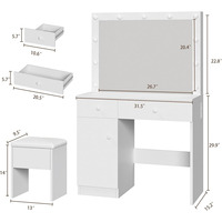 Ensemble de coiffeuse de maquillage blanche avec 3 modes de lumière de couleur Tiroirs de prise de courant Armoire de rangement et chaise pour chambre à coucher