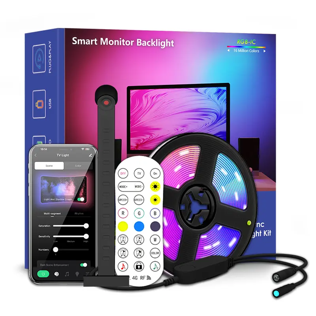 Smart Bt Tv Led Backlight With 1080p Camera Voice Control And Cuttable Light Strips For 55-65 Inch Tv/pc Home Decor Compatible
