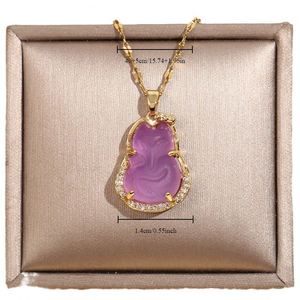 Collier en Acier Inoxydable avec Pendentif en Cristal Blanc et Violet, Collier en Pierre en Forme de Renard Porte-Bonheur, Collier en Moissanite pour Femme - Product Image 5