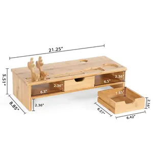 במבוק צג Stand Riser עם אחסון ארגונית שולחן מדף עם מגירת ומקלדת אחסון