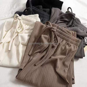 กางเกงขาบานผ้าไอซ์ซิลค์สำหรับผู้หญิงกางเกงสไตล์เกาหลีเอวสูงไซส์ใหญ่ - Product Image 1