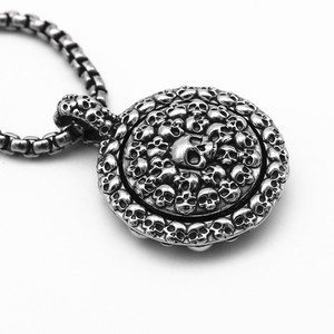 yunnique Retro Skull Relief Pendant Titanium Steel Unisex Necklace Rotating Design Geometric Skeleton Pattern Fashion Jewelry - Product Image 5