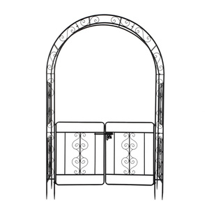 Puerta de Patio de Doble Capa con Techo de Arco de Hierro Forjado Negro, 134.5*58.5*213cm, Valla para Jardín - Product Image 5
