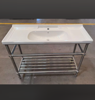 Base de vanité de salle de bain en acier inoxydable de style italien haut de gamme étagère en verre ouverte cadre de tube métallique comptoir de lavage pied d'évier intégré