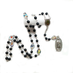 Collar de Oración de Ágata de Arenisca Negra con Rosa, Rosario de la Santísima Madre, Siete Dolores, Colgante de Fe para Hombres y Mujeres, Regalo al por Mayor - Product Image 3