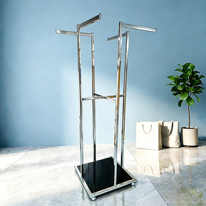 Moderno Perchero de Acero Inoxidable de 4 Brazos con Base de Mármol, Soporte Ajustable para Exhibición de Ropa en Tiendas Minoristas - Product Image 2