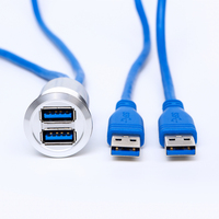 Kabel Ekstensi USB 3.0 Panel Flush-Mount 25MM Double Port 60cm dengan Buckle untuk Dashboard Mobil/Truk/Kapal/Motor (Kontak Kuningan)