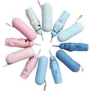 Parapluie de poche promotionnel OEM personnalisé en polyester pliable en 5 sections avec protection UV, nouveau design, mignon et compact - Product Image 2