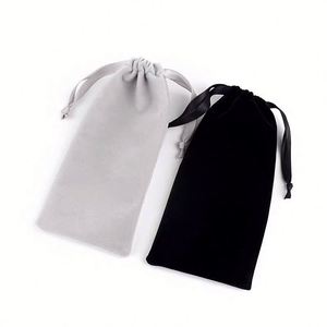 Wholesale Eco-Friendly <b>Folding</b> Velvet Drawstring <b>Bags</b> Custom Logo Solid Color Phone/Charger Storage <b>Bag</b> Long Drawstring - Product Image 4