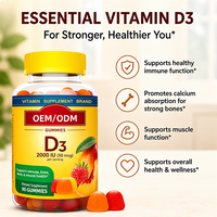 Gummies de Vitamine D3 pour Adultes 2000 UI 50 µg Saveur Fraise Pêche Mangue Complément Alimentaire 90 Unités avec Arômes Naturels de Fruits