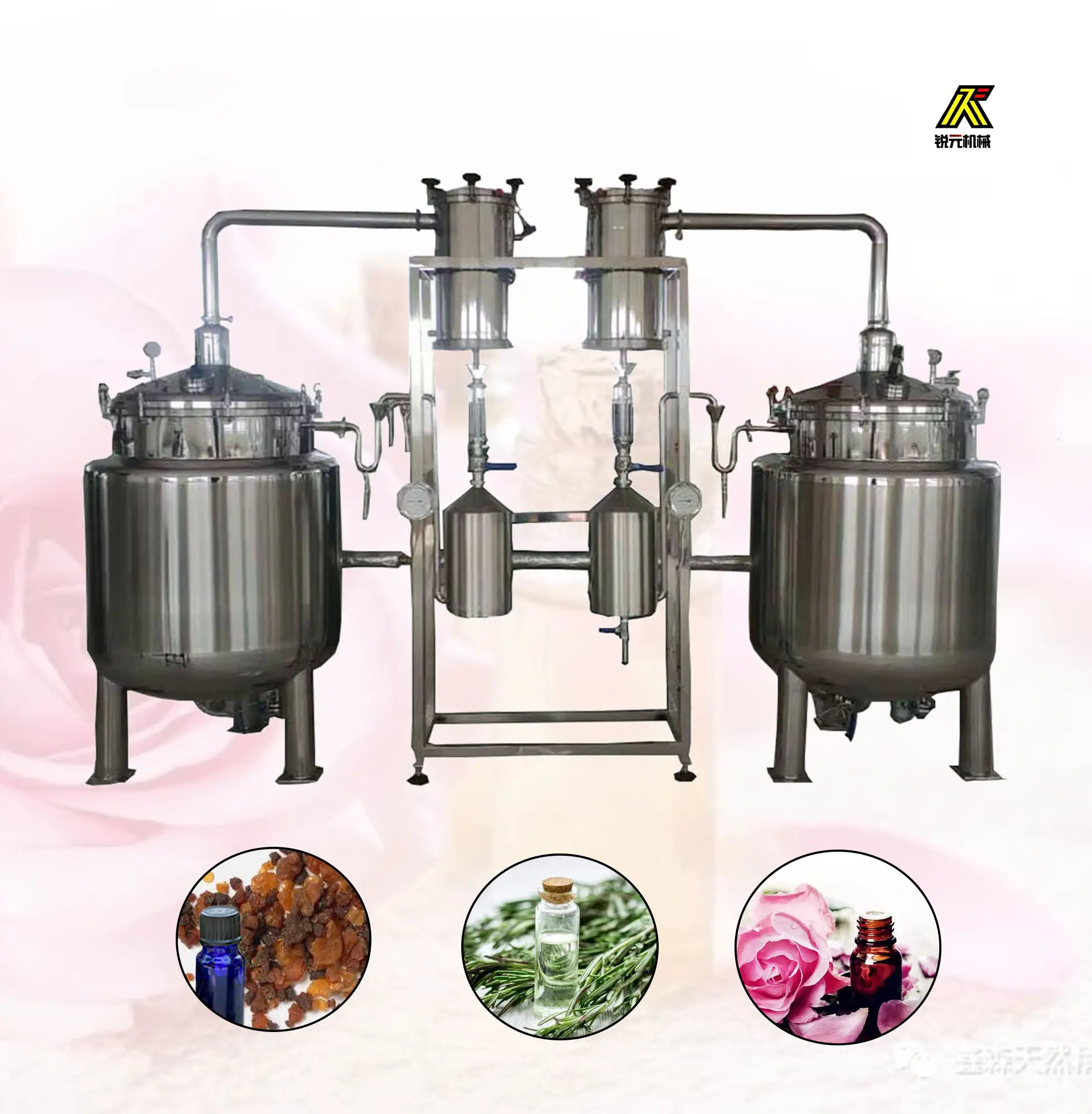 Ruiyuan 100l Stainless Steel Minyak Esensial Distiller Penting-Oil-Distillation-Peralatan 100l Ekstraksi Minyak Esensial Uap Di