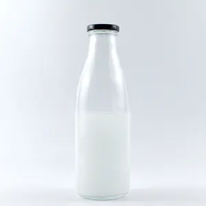 Индивидуальная 500 мл 750 мл 1000 мл прозрачная пустая стеклянная бутылка для молока с оловянной крышкой или пластиковой крышкой