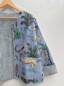 Chaqueta de Algodón Acolchada Reversible de Estilo Bohemio con Estampado Animal, Hecha a Mano, Ecológica, Transpirable, con Cuello en V y Botones para Mujer - Product Image 4