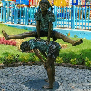 Statues de grenouilles sautantes en bronze grandeur nature, garçon et fille, dans le jardin, sculptures d'animaux, enfants jouant, pour Noël - Product Image 1