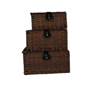 Juego de 3 cestas de almacenamiento de ratán de plástico rectangulares marrones de escritorio a granel con tapa - Product Image 3