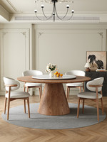 Retro-Stil Massivholz-Esstisch mit Runder Lazy Susan, Geeignet für Esszimmer zu Hause, Hotels und Villen