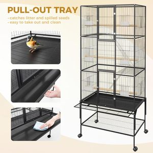 Jaula Moderna de Lujo <span class=keywords><strong>Grande</strong></span> de Metal con Diseño Abierto, Casa de Cría de Loros de Hierro Fundido con Ruedas en el Techo para Guacamayos, Cacatúas y Periquitos, Plástico - Product Image 6