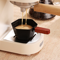 Taza Medidora de Espresso de Acero Inoxidable 304 de 120 ml con Mango de Madera, Doble Escala, Accesorios para Café Latte Barista