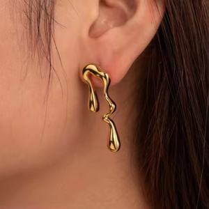 Pendientes Geométricos Creativos de Diseño Europeo Americano, Pendientes de Acero Inoxidable Irregulares con Baño de Oro de 18k, Pendientes de Gota de Agua para Mujer - Product Image 2