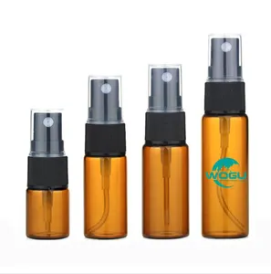 Free samples empty refilling round shape small fine mist black sprayer amber color perfume glass spray bottle 15ml