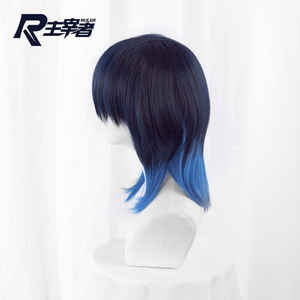 Peluca de cosplay de Ruler Inosuke Hashibira, pelo corto azul, flequillo de fibra resistente al calor, elegante y moldeadora del rostro - Product Image 2