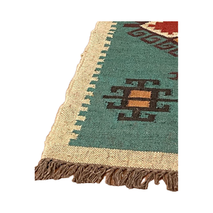 Alfombra de corredor Kilim de yute de lana tejida a mano patrón geométrico indio tradicional Color personalizable lavable rústico hogar sala de estar - Product Image 1
