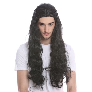 <span class=keywords><strong>Peluca</strong></span> sintética negra larga media arriba media abajo para hombre - Product Image 3