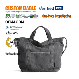 Grand <span class=keywords><strong>sac</strong></span> fourre-tout en toile denim grande capacité pour femme, style vintage délavé, <span class=keywords><strong>sac</strong></span> à bandoulière ouvert, couleur unie, décontracté, Bolsa Vaquera <span class=keywords><strong>Sac</strong></span> Cabas - Product Image 1