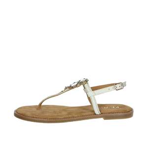 Sandales plates en cuir pour femmes Keys K-10952 à bride en T avec détail en strass - Product Image 1