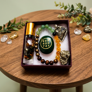 NOBLESTONE GEMS Kit de Cristal Natural para Atraer Dinero, Colgante de Pirita, Pulsera de Piedra de Jade, Set de Regalo con Aceite, Decoración Feng Shui para el Hogar - Product Image 2