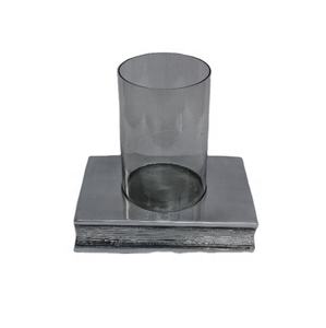 Forme de livre en fonte d'aluminium de haute qualité ouragan dans le vernis miroir et avec cheminées en verre décor à la maison bougeoir - Product Image 1