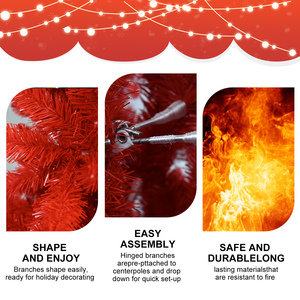 CHRISMAS TREE BER 6FT PVC albero rosso Mini 180cm in piedi albero artificiale Pre-illuminato ago di pino di alta qualità per decorazioni esterne - Product Image 5