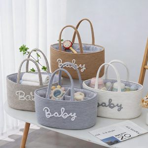 <span class=keywords><strong>Panier</strong></span> de rangement pour couches de bébé en corde de coton écologique, portable, tissé, avec compartiments amovibles pour lingettes et jouets - Product Image 3