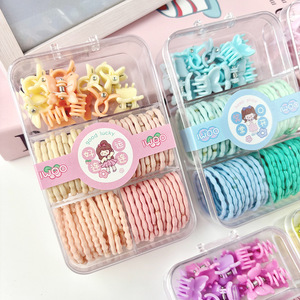 Hair Ties Set With Clips And Bands For Girls <b>Soft</b> Elastic Cute Cartoon Design Daily Use Five Compartment <b>Box</b> - Product Image 2