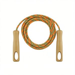 Corde à sauter en bois naturel avec poignée creuse en bois et corde en coton de 250 cm - Product Image 2