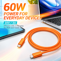 Câble de charge rapide USB Type-C vers Type-C OEM 60W, connecteur en alliage d'aluminium ultra-fin de 4,5 mm, blindage en feuille, câble de données tressé en nylon