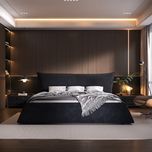 Modern Convertible <b>Queen</b> <b>Size</b> Upholstered Platform <b>Bed</b> with Velvet Headboard Metal & Solid Wood Frame Black - Product Image 3